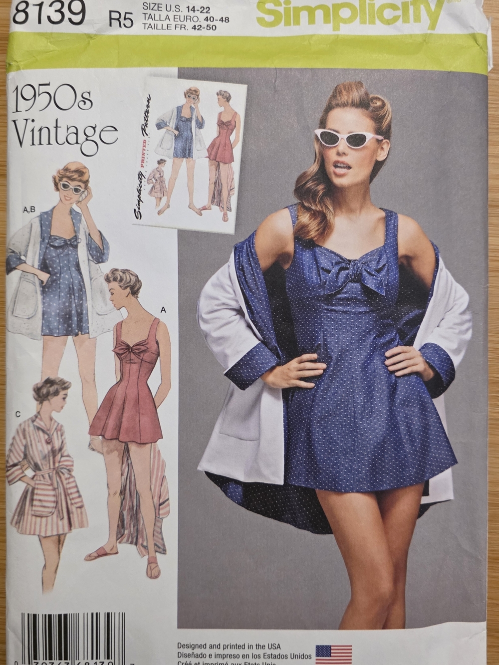 Simplicity 8139 "1950s Vintage" Swim Dress And Beach Coat Pattern - UNCUT